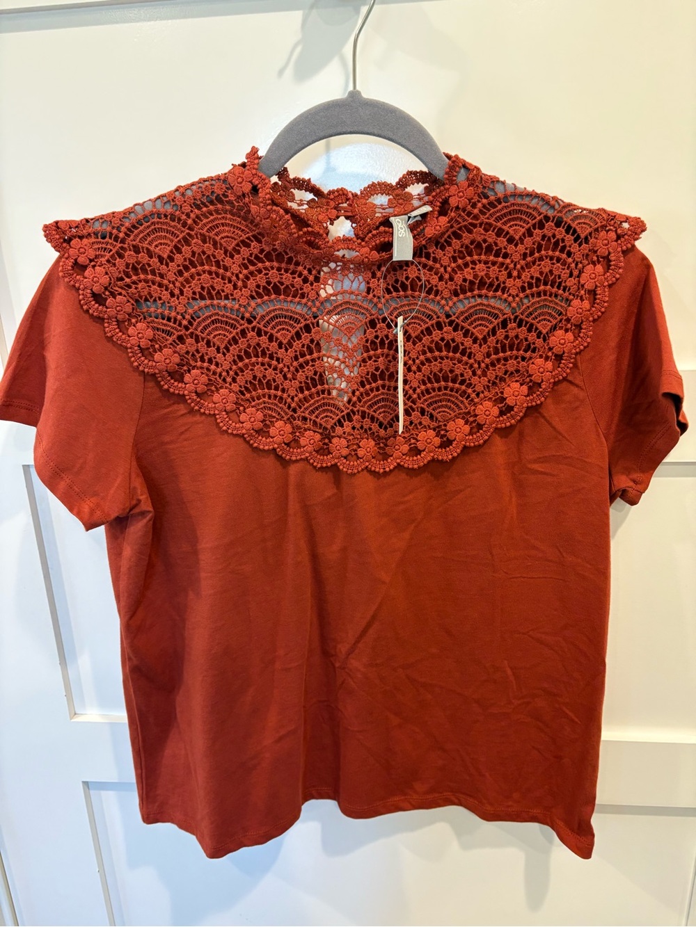 ASOS Lace Yoke Short Sleeve Top - Rust